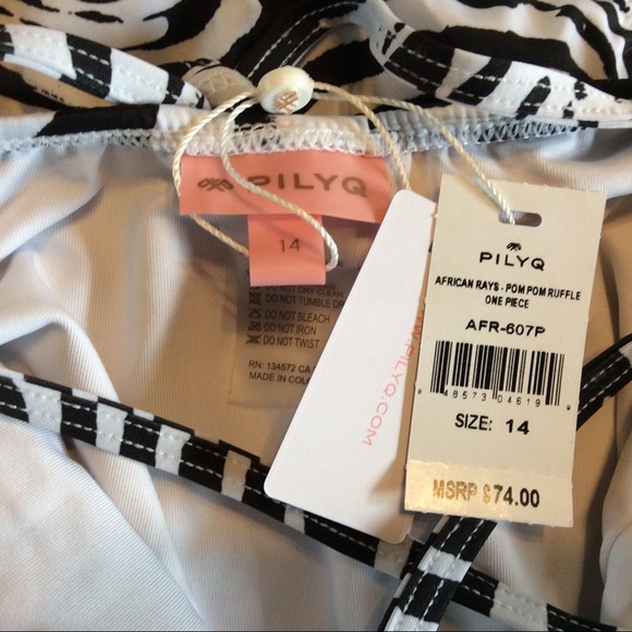New PilyQ African Rays Pom Pom Ruffle Swimsuit 14 - Picture 6 of 8